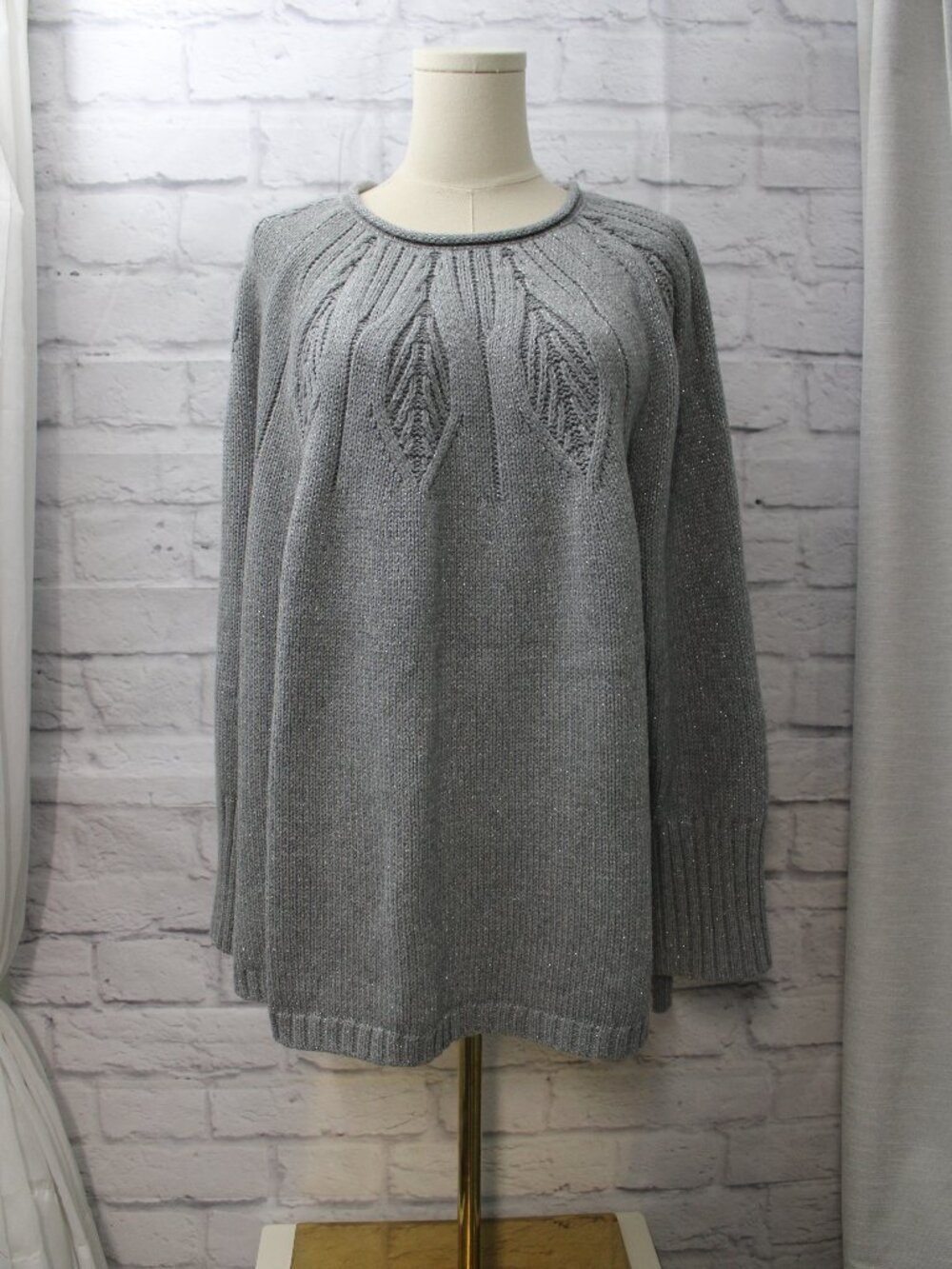 Chaps Plus 2X Gray Metallic Knit Sweater Winter Holiday Christmas Casual